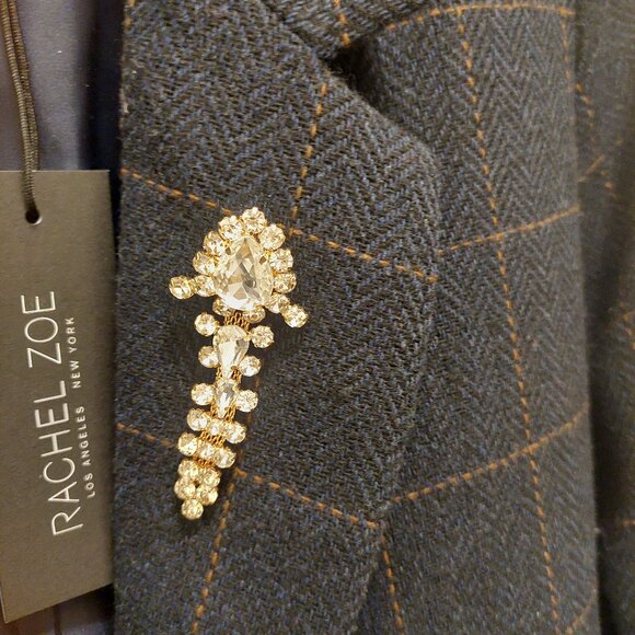 Beautiful Rare Rachel Zoe Blue Windowpane Print Blazer NWT Sz L - Picture 3 of 8